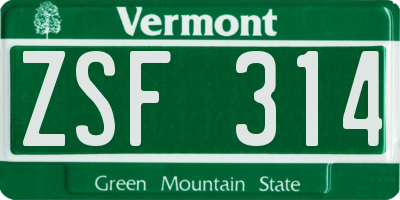 VT license plate ZSF314