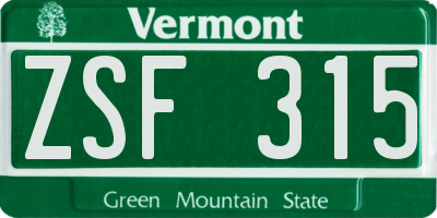 VT license plate ZSF315