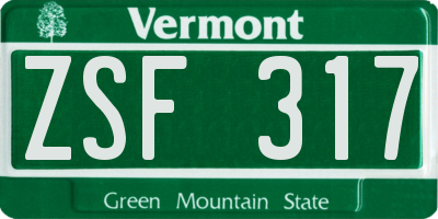 VT license plate ZSF317