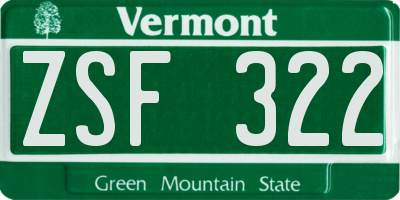 VT license plate ZSF322