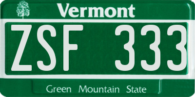VT license plate ZSF333