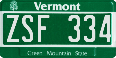 VT license plate ZSF334