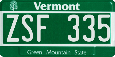 VT license plate ZSF335