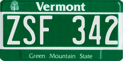 VT license plate ZSF342