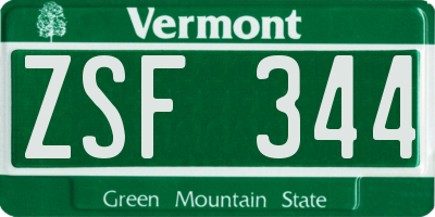 VT license plate ZSF344