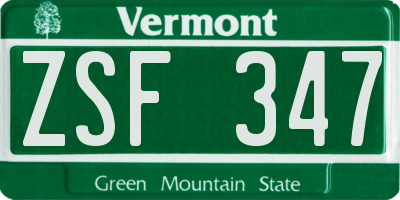 VT license plate ZSF347