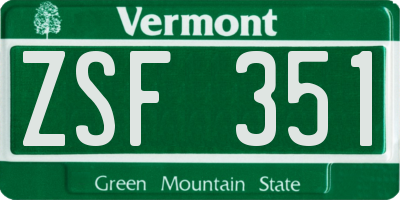 VT license plate ZSF351