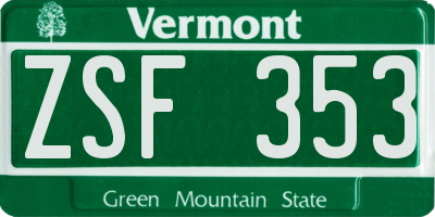 VT license plate ZSF353