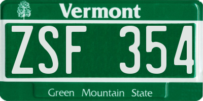 VT license plate ZSF354