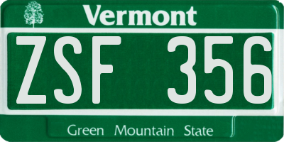 VT license plate ZSF356