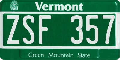 VT license plate ZSF357