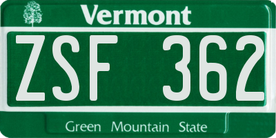 VT license plate ZSF362