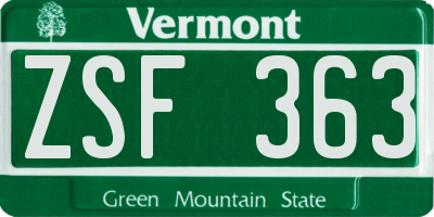 VT license plate ZSF363