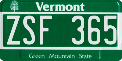 VT license plate ZSF365