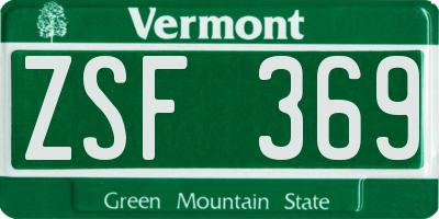 VT license plate ZSF369