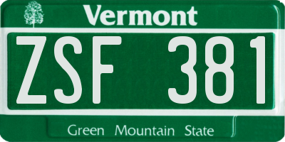 VT license plate ZSF381