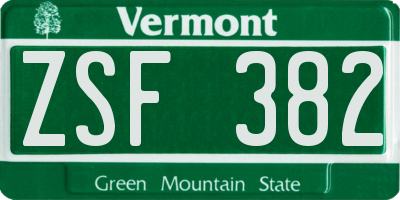 VT license plate ZSF382