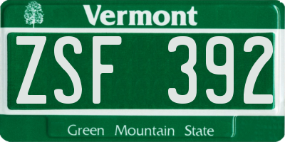 VT license plate ZSF392