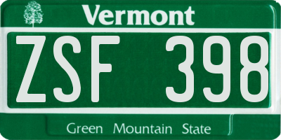 VT license plate ZSF398