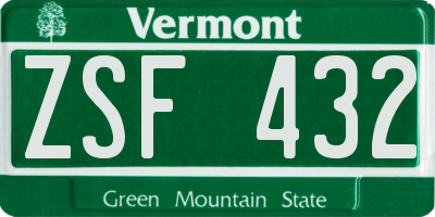 VT license plate ZSF432