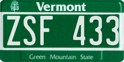 VT license plate ZSF433