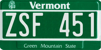 VT license plate ZSF451