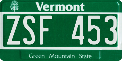 VT license plate ZSF453