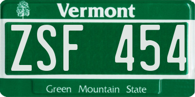 VT license plate ZSF454