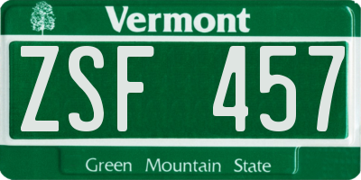 VT license plate ZSF457