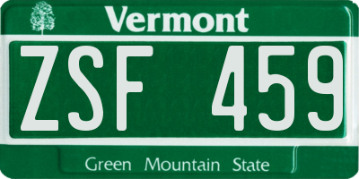 VT license plate ZSF459