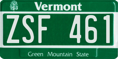 VT license plate ZSF461