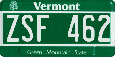 VT license plate ZSF462