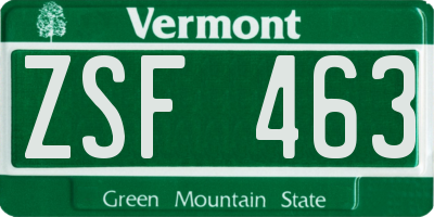 VT license plate ZSF463