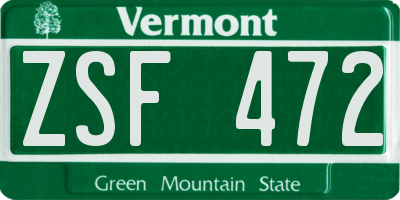 VT license plate ZSF472