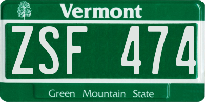 VT license plate ZSF474