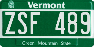 VT license plate ZSF489
