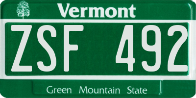 VT license plate ZSF492