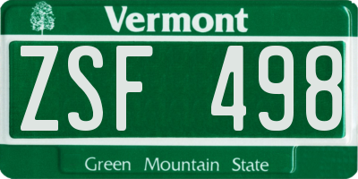 VT license plate ZSF498