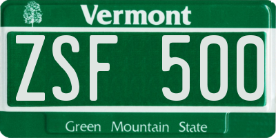 VT license plate ZSF500