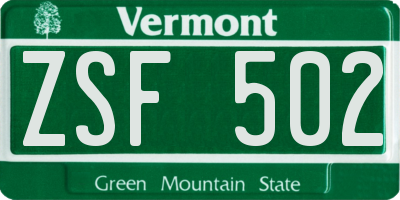 VT license plate ZSF502
