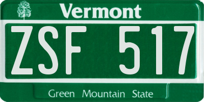 VT license plate ZSF517