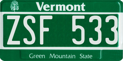 VT license plate ZSF533