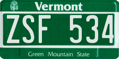 VT license plate ZSF534
