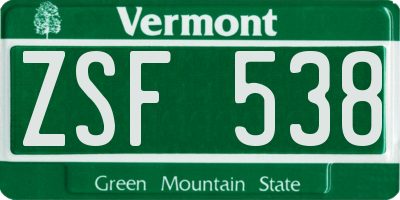 VT license plate ZSF538