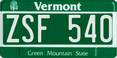 VT license plate ZSF540