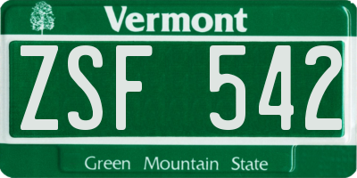 VT license plate ZSF542