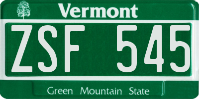 VT license plate ZSF545