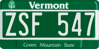 VT license plate ZSF547