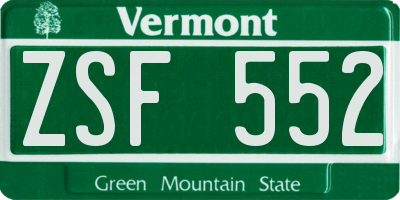 VT license plate ZSF552