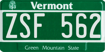 VT license plate ZSF562